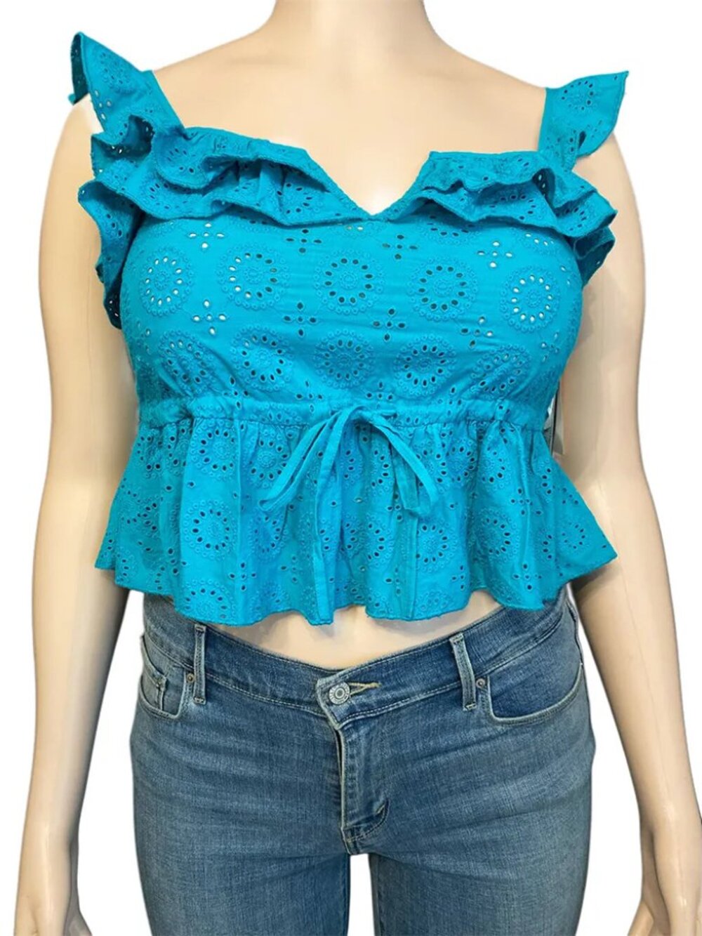 Guess Nuala Eyelet Ruffle Peplum Tank Top